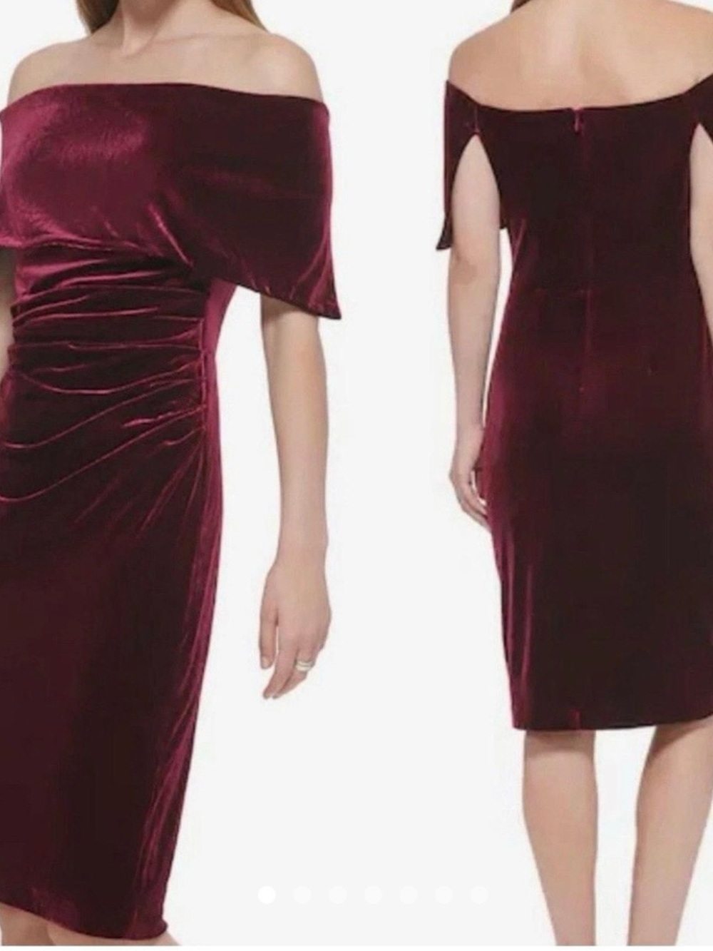 NWOT VINCE CAMUTO SZ 10 Elegant Velvet Off-Shoulder Cocktail Dress Deep Burgundy